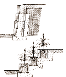 Top Drawing: Create retaining walls with rock fill. Bottom Drawing: Create plantable walls!