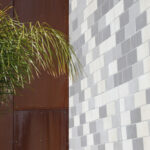 CMU architecture modern mixed material with precision block in natural, grey, and white