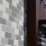 CMU architecture modern mixed material with precision block in natural, grey, and white