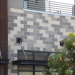 CMU architecture modern mixed material with precision block in natural, grey, and white