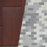 CMU architecture modern mixed material with precision block in natural, grey, and white